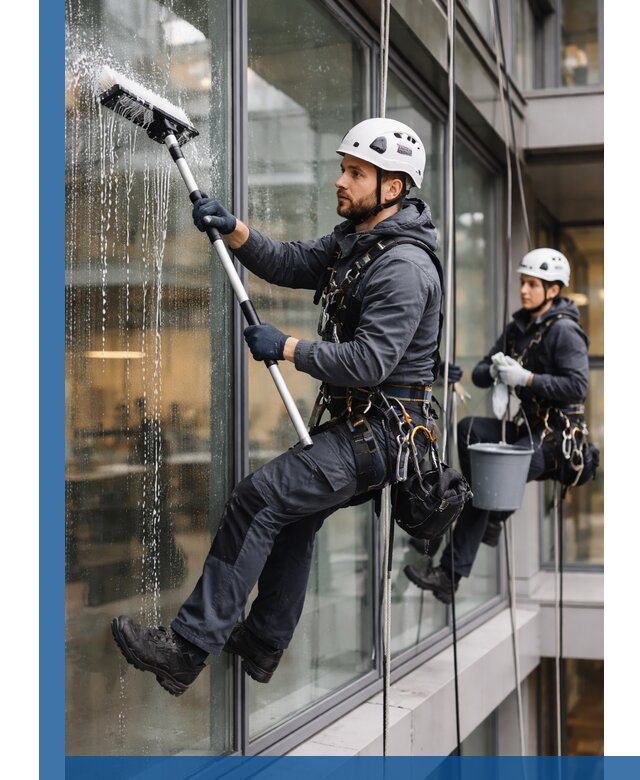 Профессиональная мойка витражей промышленными альпинистами в Арсеньеве