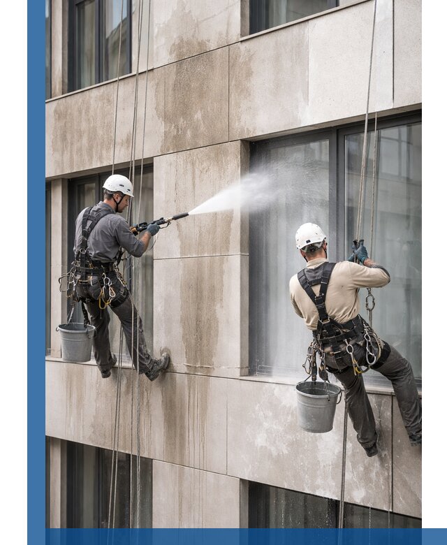 Послестроительная мойка фасада промышленным альпинизмом в Арсеньеве