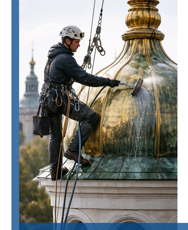 Профессиональная мойка куполов и шпилей высотными альпинистами в Арсеньеве