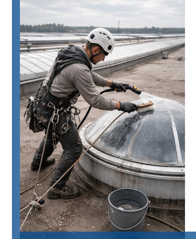 Мойка зенитных фонарей на кровле для промышленных объектов в Арсеньеве