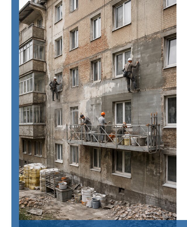 Капитальный ремонт фасада в Арсеньеве с восстановлением и гидроизоляцией