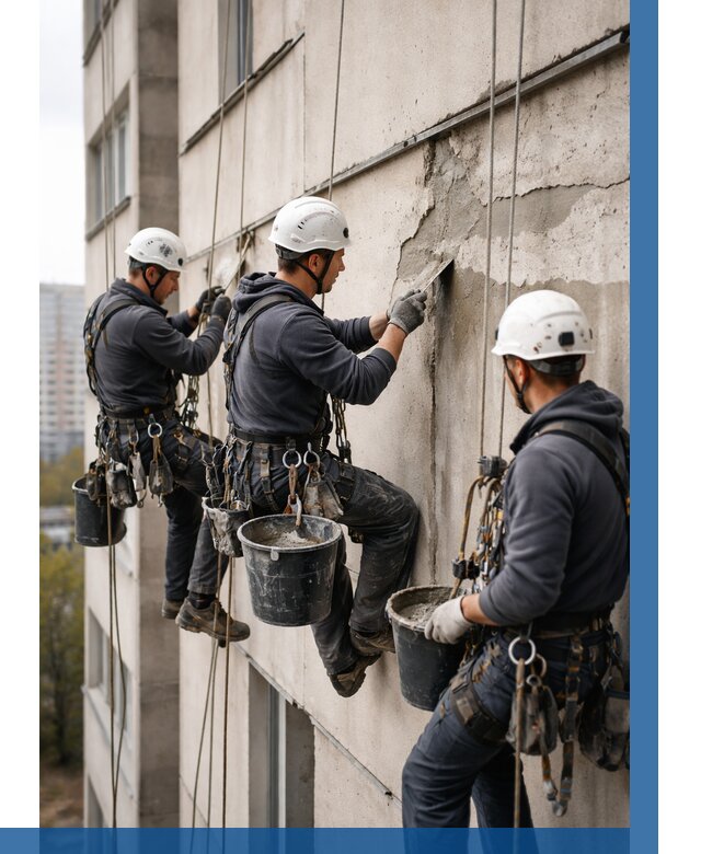 Ремонт бетонных элементов фасада в Арсеньеве от 2570 р. | ВЫСОТНИК-Рсн