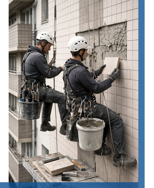 Ремонт облицовки фасада плиткой в Арсеньеве от 1850 р. | ВЫСОТНИК-Рсн