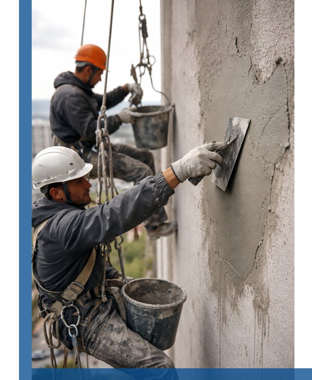 Штукатурка фасада на высоте в Арсеньеве профессиональные работы