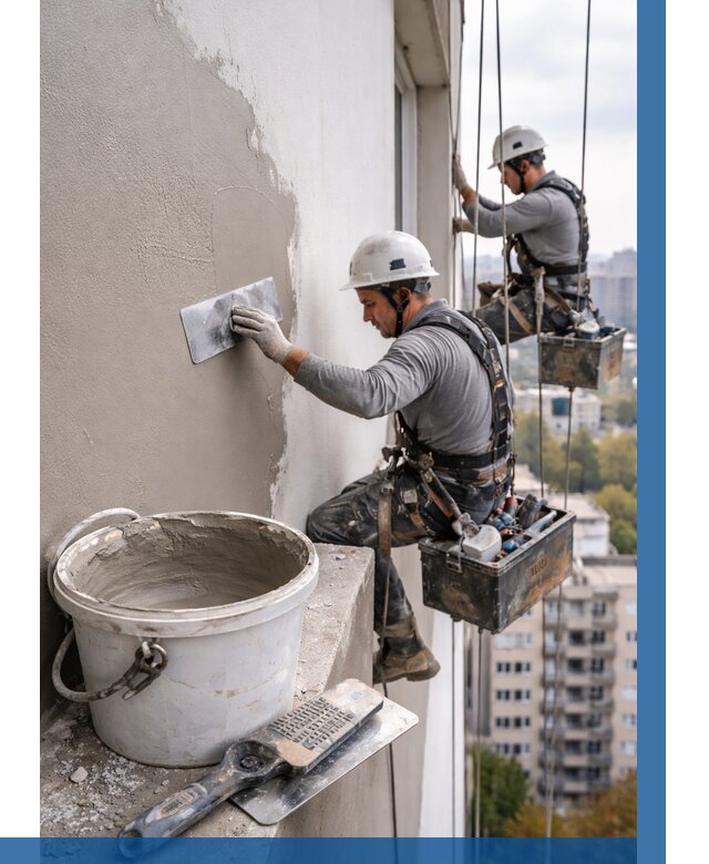 Шпаклевка фасада на высоте в Арсеньеве от 720 р. | ВЫСОТНИК-Рсн