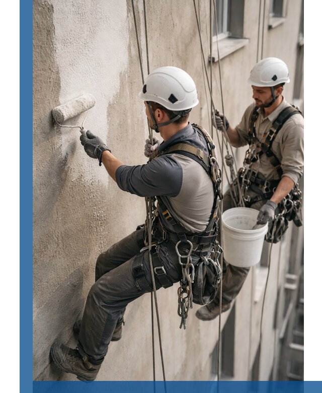 Грунтовка фасада на высоте в Арсеньеве промышленными альпинистами