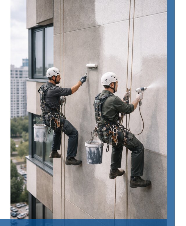 Покраска фасада альпинистами в Арсеньеве от 308 р. | ВЫСОТНИК-Рсн