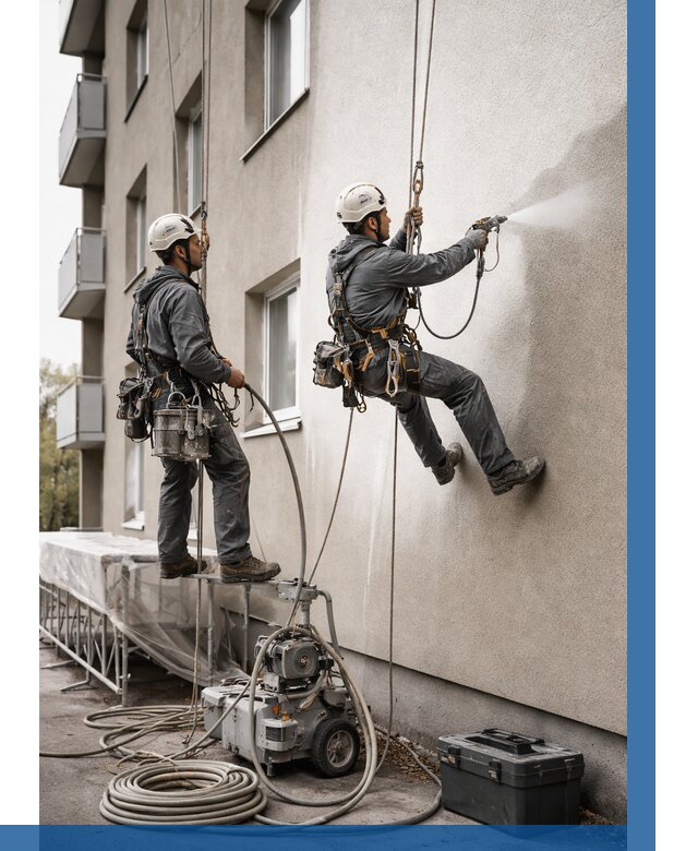 Безвоздушная покраска фасада в Арсеньеве от 226 р/м² | ВЫСОТНИК-Рсн