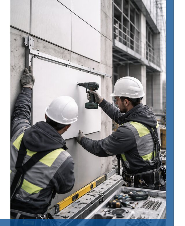 Монтаж композитных панелей фасада в Арсеньеве от 2570 р. | ВЫСОТНИК-Рсн