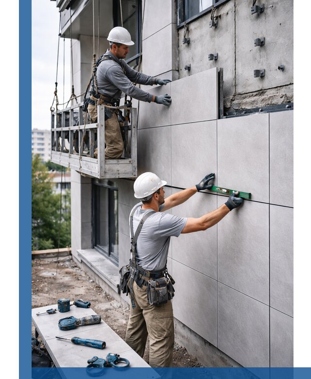 Монтаж керамогранита на фасад в Арсеньеве под ключ с гарантией качества