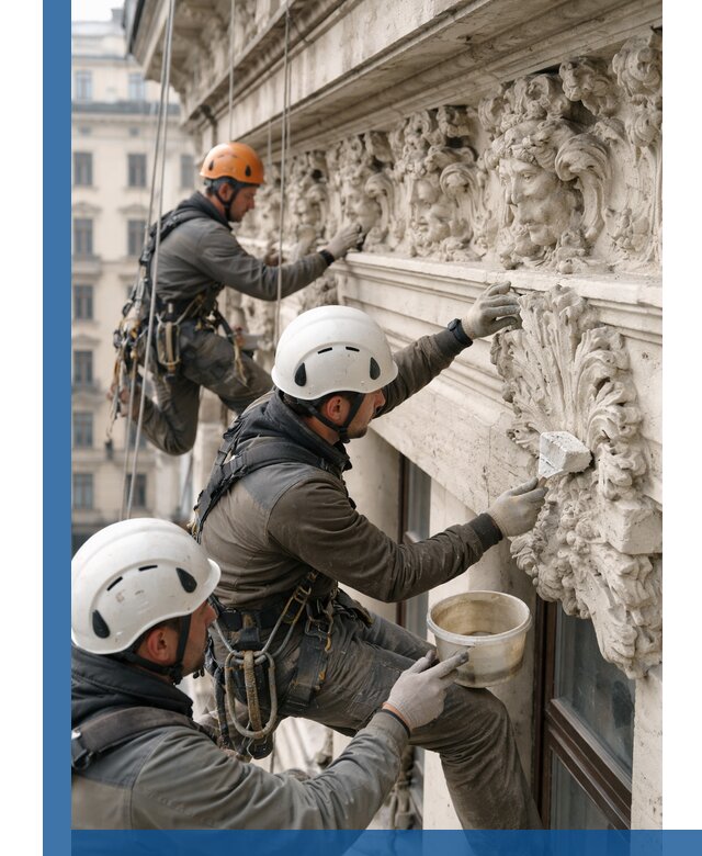 Реставрация фасадной лепнины с высотными работами в Арсеньеве