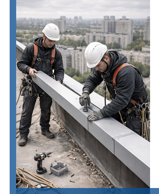 Монтаж парапетных крышек и ограждений кровли в Арсеньеве