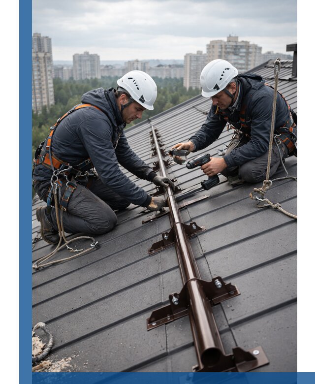 Монтаж снегозадержателей на кровле зданий в Арсеньеве под ключ