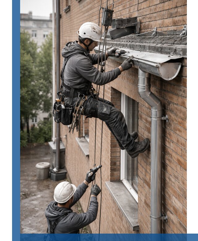 Монтаж водосточной системы на здании в Арсеньеве под ключ