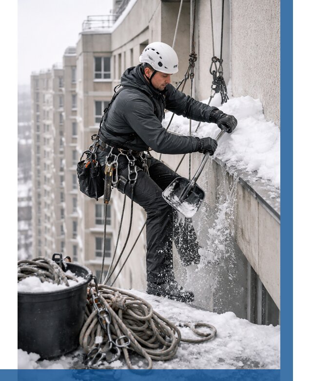 Очистка карнизов от снега в Арсеньеве от 308 р. | ВЫСОТНИК-Рсн