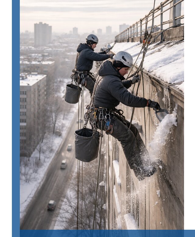 Очистка карнизов от снега в Арсеньеве профессионально и безопасно