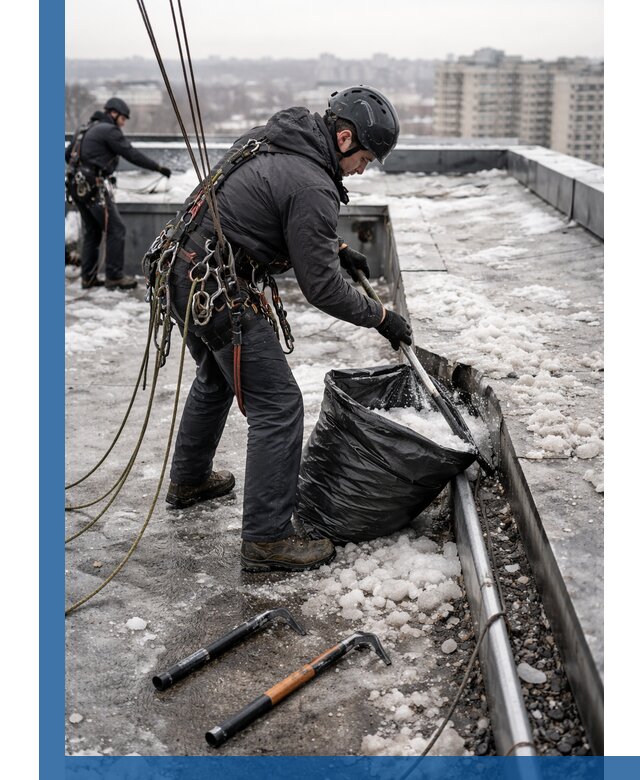 Аварийная очистка кровли в Арсеньеве от промальпинистов