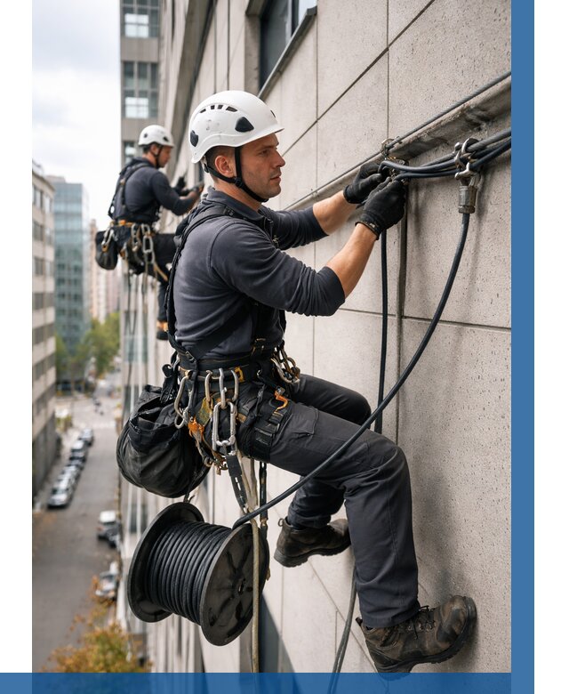 Прокладка кабеля по фасаду в Арсеньеве от 360 р. | ВЫСОТНИК-Рсн