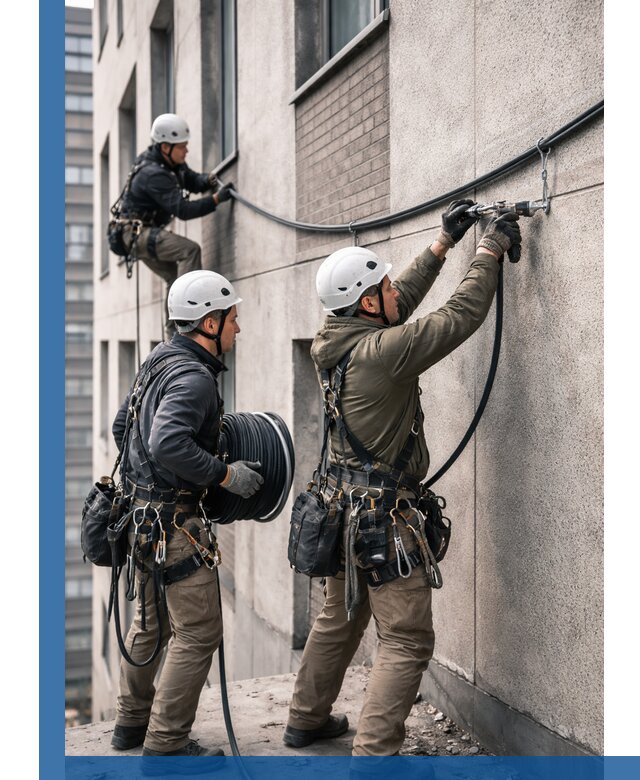 Прокладка кабеля по фасаду в Арсеньеве, профессиональный монтаж