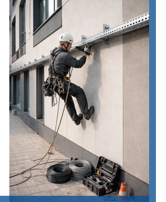 Монтаж кабельных лотков на фасаде в Арсеньеве от 1234 р. | ВЫСОТНИК-Рсн