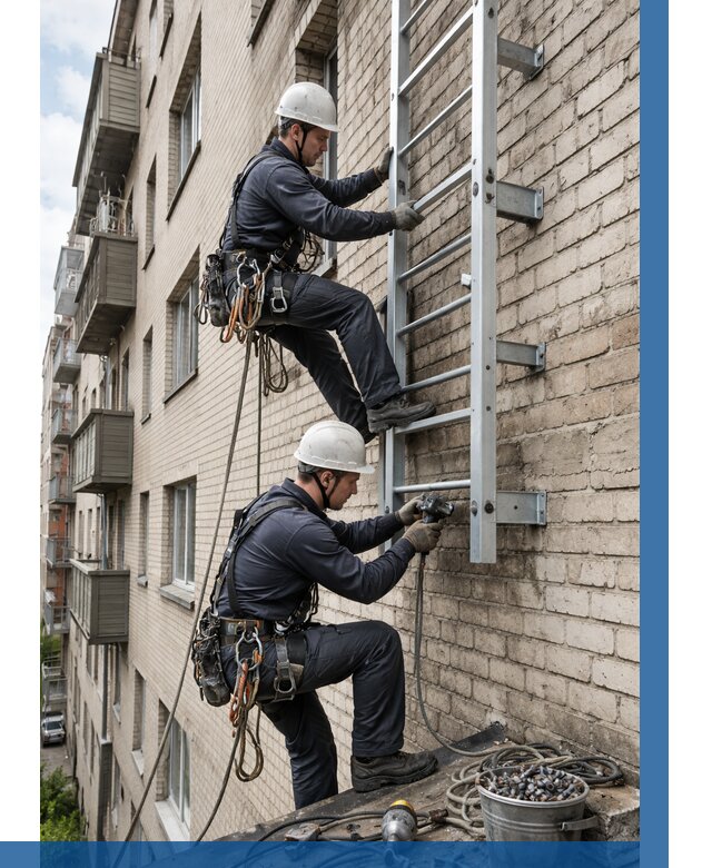 Монтаж пожарной лестницы в Арсеньеве от 25700 р заказать у ВЫСОТНИК-Рсн