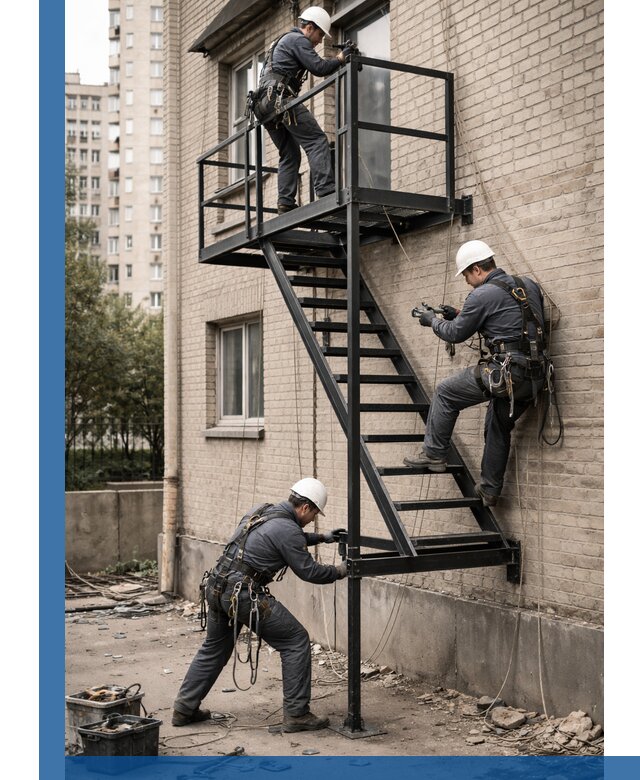 Монтаж пожарной лестницы в Арсеньеве, установка и крепление