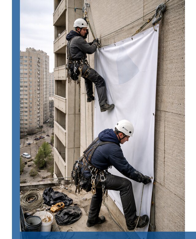 Профессиональный монтаж баннеров на фасаде в Арсеньеве