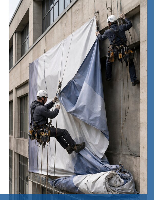 Демонтаж баннеров с фасада в Арсеньеве от 4626 р. | ВЫСОТНИК-Рсн