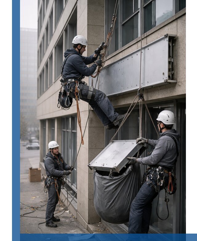 Демонтаж рекламной вывески с высотными работами в Арсеньеве