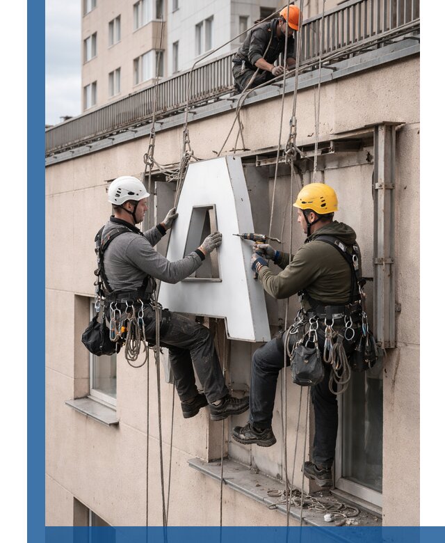 Ремонт и восстановление наружных вывесок на высоте в Арсеньеве