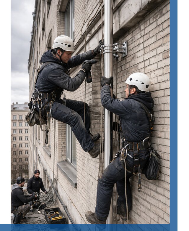 Монтаж флагштока на здании в Арсеньеве от 6682 р. | ВЫСОТНИК-Рсн