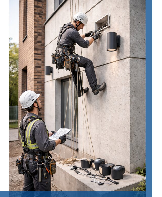 Монтаж фасадного освещения в Арсеньеве от 2570 р. | ВЫСОТНИК-Рсн