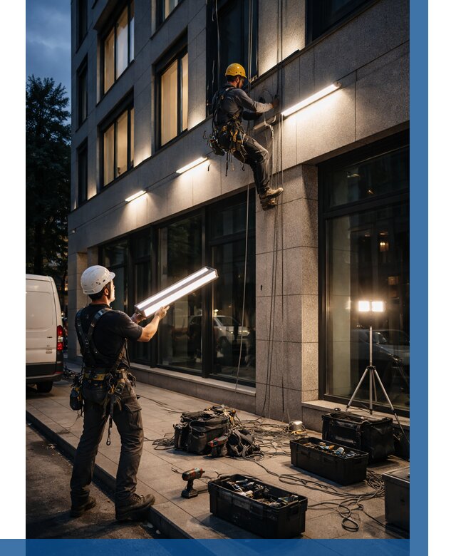 Монтаж архитектурной подсветки здания в Арсеньеве от 2570 р.|ВЫСОТНИК-Рсн