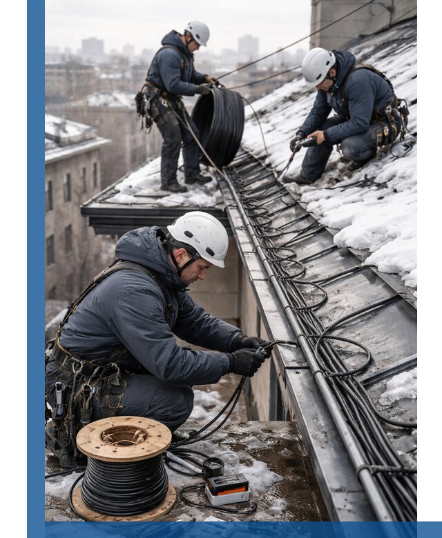 Монтаж греющего кабеля на кровле в Арсеньеве под ключ