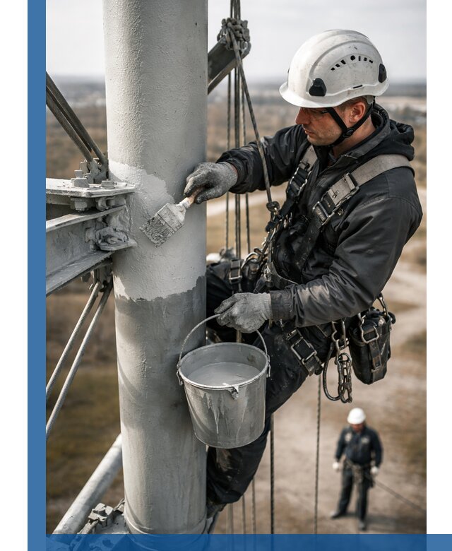 Покраска мачт связи в Арсеньеве промышленными альпинистами