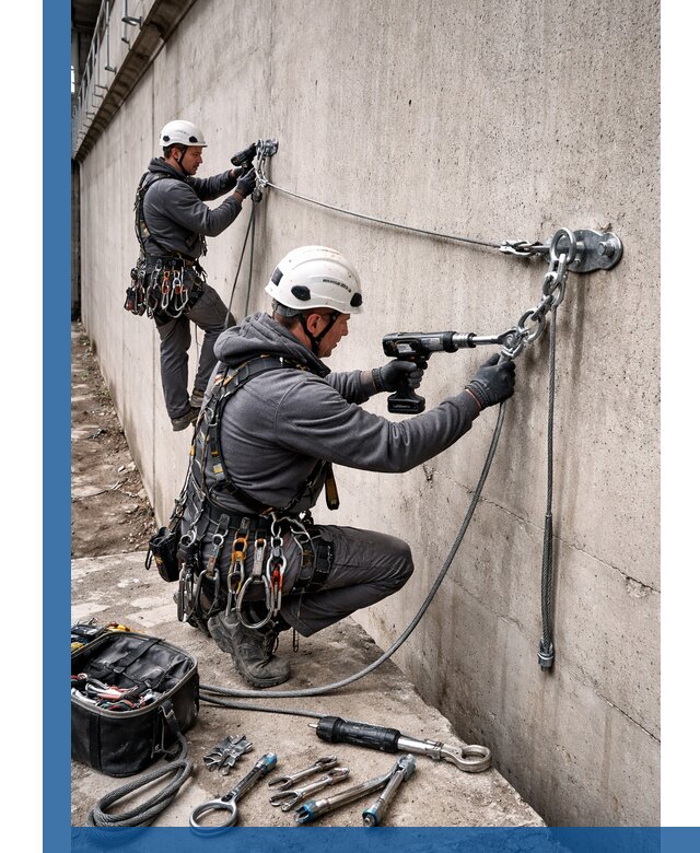 Монтаж анкерных линий высотной безопасности в Арсеньеве