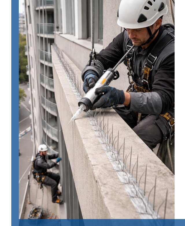 Установка шипов от птиц на фасадах и кровлях в Арсеньеве